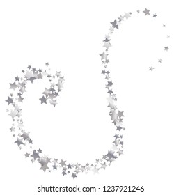 Colorful random stars forming wavy lines. Isolated gradient stellar elements. Platinum metallic gloss. Iridescent glitter festive celebration vector template for decoration