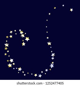 Colorful random stars forming wavy lines. Isolated yellow blue white grey gradient celestial elements. Holiday celebration luminous glossy vector template for decorations