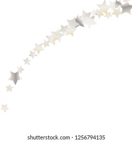 Colorful random stars forming wavy lines. Isolated gradient celestial elements. Pearl nacre shine. Festive iridescent holographic shine effect vector template for decoration