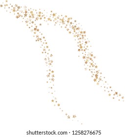 Colorful random stars forming wavy lines. Isolated gradient celestial elements. Brass metal glitter. Iridescent glitter festive  celebration vector  template for decorations