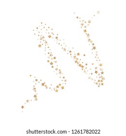 Colorful random stars forming wavy lines. Isolated gradient celestial elements. Brass metal shine. Iridescent glitter festive  celebration vector  template for decorations
