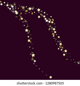 Colorful random stars forming wavy lines. Isolated gradient celestial elements. Platinum chrome metal shine. Festive iridescent holographic shine effect vector template for decorations