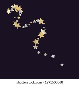 Colorful random stars forming wavy lines. Isolated gradient celestial elements. Yellow pearl nacre gloss. Iridescent glitter festive celebration vector template for decoration