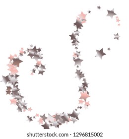 Colorful random stars forming wavy lines. Isolated gradient celestial elements. Pink purple pearl nacre shine. Holiday celebration luminous glossy vector template for decoration