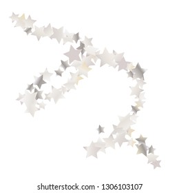 Colorful random stars forming wavy lines. Isolated gradient metallic celestial elements. Pearl nacre gloss. Festive iridescent holographic shine effect vector template for decoration