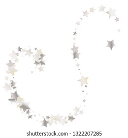 Colorful random stars forming wavy lines. Isolated gradient stellar elements. Pearl nacre glitter. Iridescent glitter festive celebration vector template for decoration