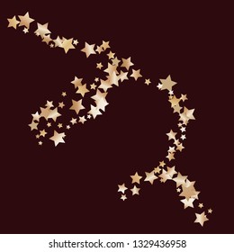 Colorful random stars forming wavy lines. Isolated gradient celestial elements. Brass metal glitter. Iridescent glitter festive celebration vector  template for decoration