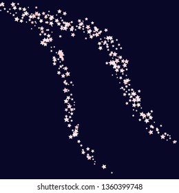 Colorful random stars forming wavy lines. Isolated gradient celestial elements. Pink purple pearl nacre shine. Iridescent glitter festive celebration vector template for decoration