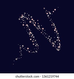Colorful random stars forming wavy lines. Isolated gradient celestial elements. Pink purple pearl nacre shine. Festive iridescent holographic shine effect vector template for decoration