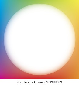 Colorful range of colors in a spectrum background with white circle. Vector gradient frame.
