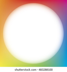 Colorful range of colors in a spectrum background with white circle. Vector gradient frame.