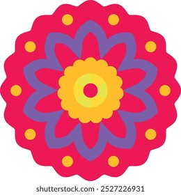 Icono colorido de Rangoli que representa el arte cultural, la festividad y los Diseños decorativos, perfecto para resaltar las celebraciones tradicionales, los festivales y el patrimonio indio en un estilo vibrante y artístico.