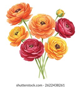 Colorful Ranunculus Flower Arrangement, vector illustration
