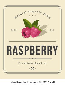 Colorful Raspberry Jam Packaging Logo Design Element in Vintage Style. Raspberry Retro Label Vector Illustration.