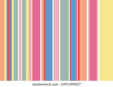 Colorful raster vertical stripes pattern. Simple seamless spring and summer with thick and thine straight lines stripes. Stylish abstract geometric striped background in bright colours.