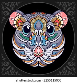 Colorful rat head mandala arts isolated on black background