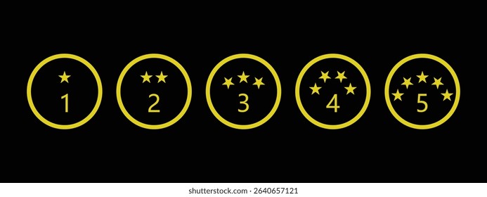 Colorful Rating Icons, circles with stars and numbers ranging 1 Star to 5 Star.