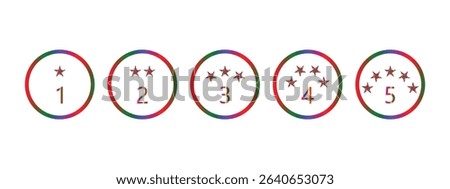 Colorful Rating Icons, circles with stars and numbers ranging 5 Star to 1 Star.