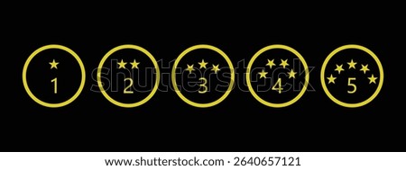 Colorful Rating Icons, circles with stars and numbers ranging 1 Star to 5 Star.