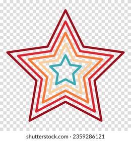 Colorful rating star in retro style on a transparent background. Feedback concept for mobile app or website. Quality shape design. Vector illustration