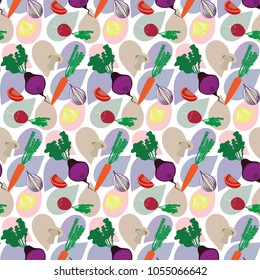 Colorful raw vegetables pattern design. Vector illustration.