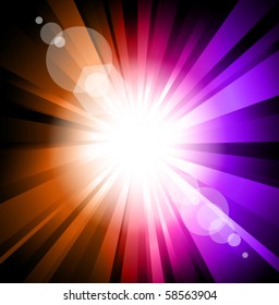 Colorful Ray of  Lights explosion with lens glare effect