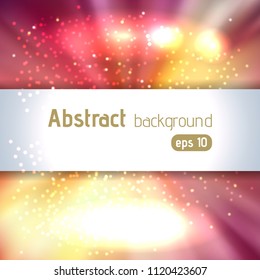Colorful rays background with place for text. Abstract motion blur background with power explosion. Vector illustration. Pink, yellow, white, orange colors.