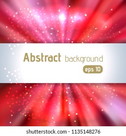 Colorful rays background with place for text. Abstract motion blur background with power explosion. Vector illustration. Red, pink colors.
