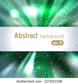 Colorful rays background with place for text. Abstract motion blur background with power explosion. Vector illustration. Green, white colors.