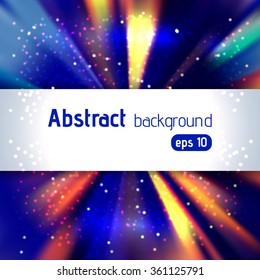 Colorful rays background with place for text. Blue, orange colors. Abstract motion blur background with power explosion. Vector illustration
