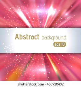 Colorful rays background with place for text. Abstract motion blur background with power explosion. Vector illustration. Pink, red color. 