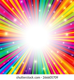 Colorful Rays Psychedelic Background with Space for Your Text in Center