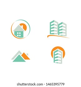 Colorful real estate, city and skyline icons, vector illustrations