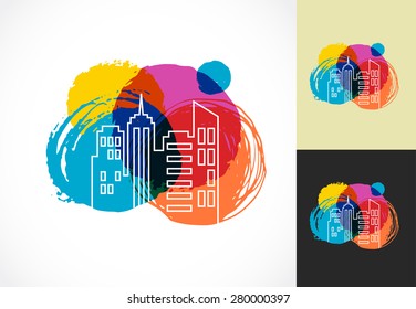 Colorful real estate, city and skyline icon, vector illustration