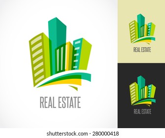 Colorful real estate, city and skyline icon, vector illustration