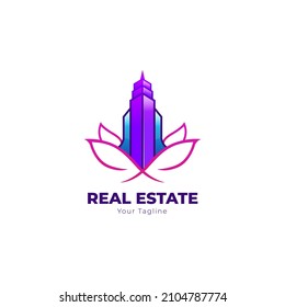 Colorful real estate logo design. Lotus real estate logo design template