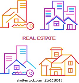Colorful real estate logos, icons set, flat vector design.