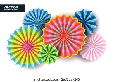 Colorful realistic 3d paper stars. Vector abstract holiday design elements for banner, poster, invitation, greeting card. Multicolored decor, craft flowers isolated on white background