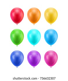 Colorful realistic ballons. Colored balloons of realistic set on a white background for designers and illustrators. Gasbags template as a vector illustration