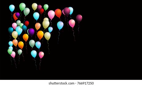 Colorful Realistic Balloons Falling Down or Flying, Vector Illustration. Party, Sale, Ads Flyer Background. Birthday Celebration, Festive Decoration. Red, Green, Blue, Purple, Orange Flying Balloons.