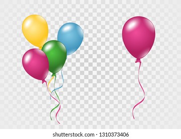 Colorful realistic balloons on transparent background. Vector illustration