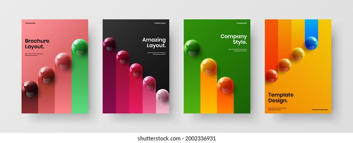 Colorful realistic balls company brochure layout collection. Clean corporate cover A4 vector design template set.