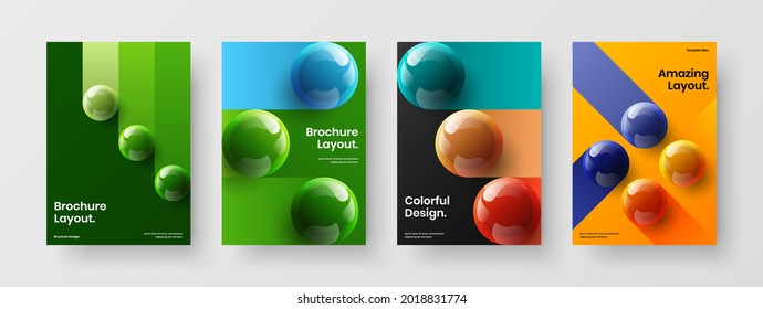 Colorful realistic balls corporate brochure concept collection. Unique placard A4 vector design illustration bundle.