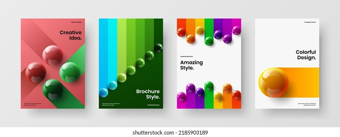 Colorful realistic balls corporate brochure template collection. Minimalistic leaflet A4 design vector concept bundle.