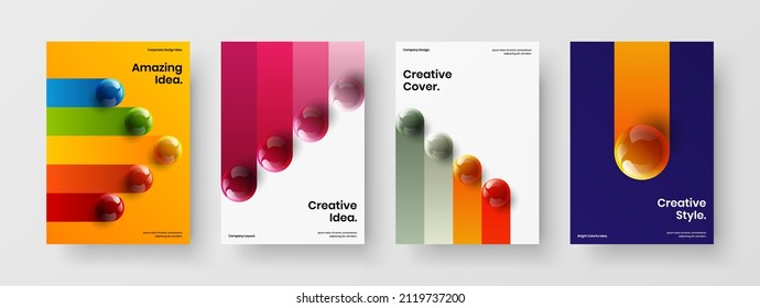 Colorful realistic balls flyer concept composition. Trendy corporate cover vector design illustration set.