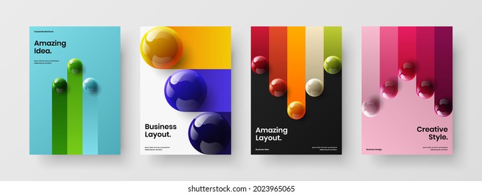 Colorful realistic balls front page concept bundle. Original catalog cover A4 design vector layout set.