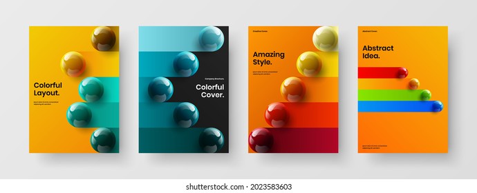 Colorful Realistic Balls Postcard Concept Collection. Creative Corporate Cover Vector Design Illustration Composition.