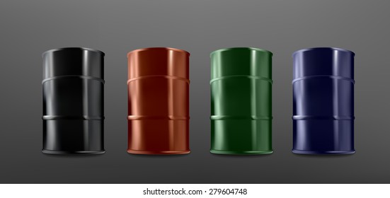 Colorful realistic barrel collection on dark background, vector eps10 illustration
