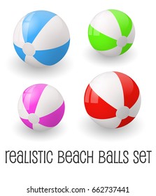 Colorful realistic beach ball vector illustration. White, red, pink, green  isolated on white background.