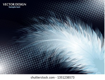 Colorful realistic bird feathers isolated on black background, halftone effects. Vector illustration for your design.